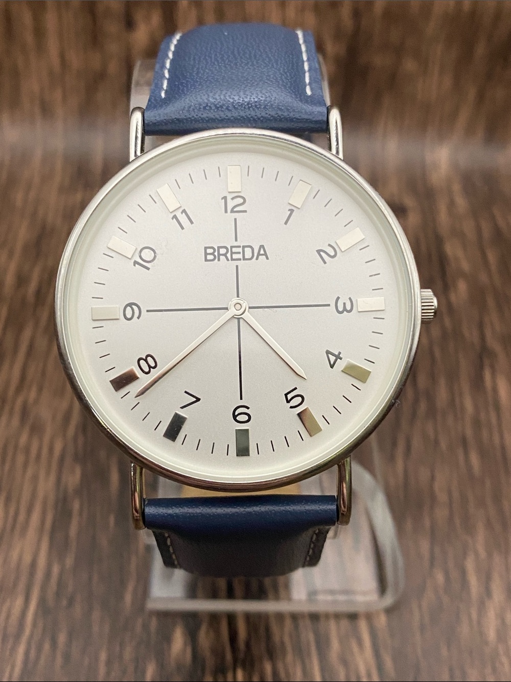 BREDA Men’s Quartz Watch Navy Leather Strap Men's Working